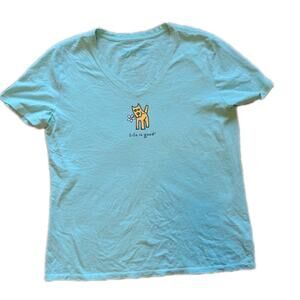 Medium Women's Life is Good Rocket Dog With Flower Teal Crusher Tee